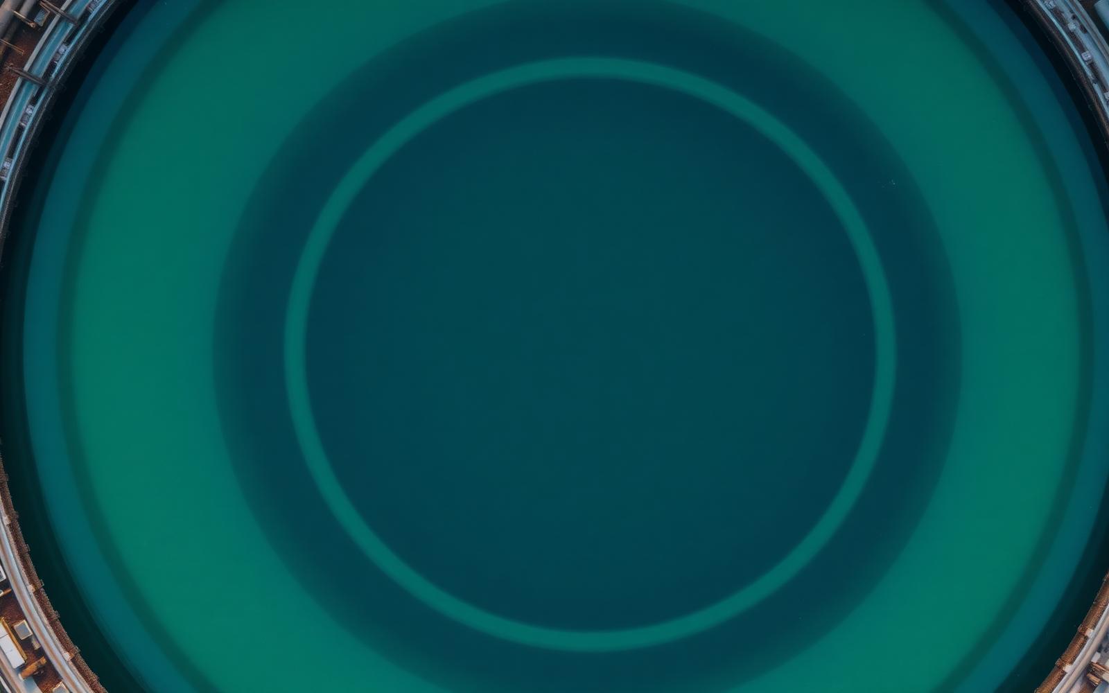 Aerial view of an industrial water clarifier tank